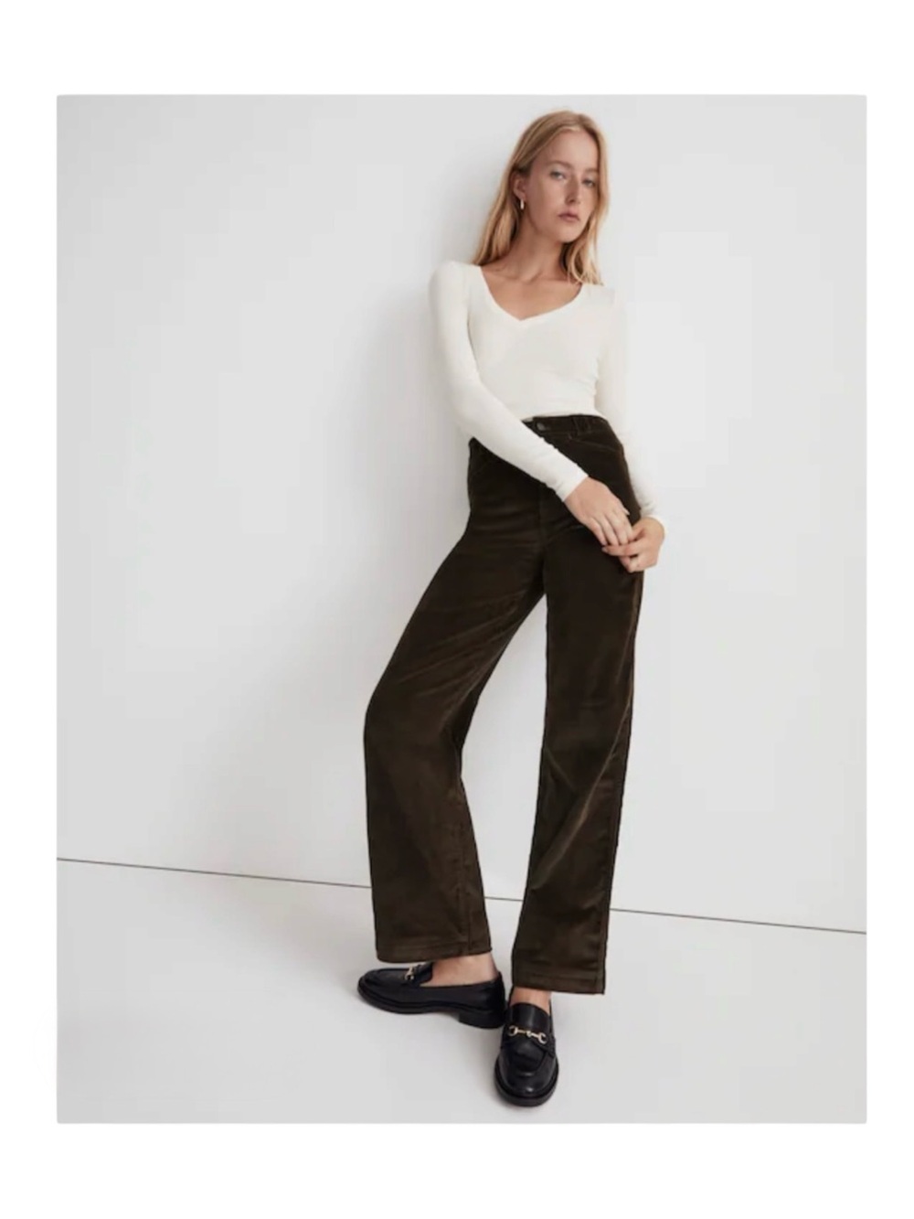 Madewell Emmett Wide Leg Corduroy Pants in Expedition Green